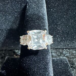 3 Stone Cushion and Round Cut Ring